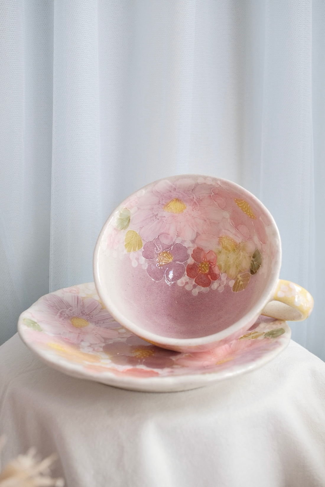 Seto Ware Flower Coffee Cup With Saucer