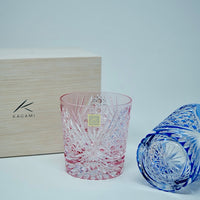 Kagami Crystal - A pair of Whisky Glasses, Edo Kiriko "Tasuki (sash)"