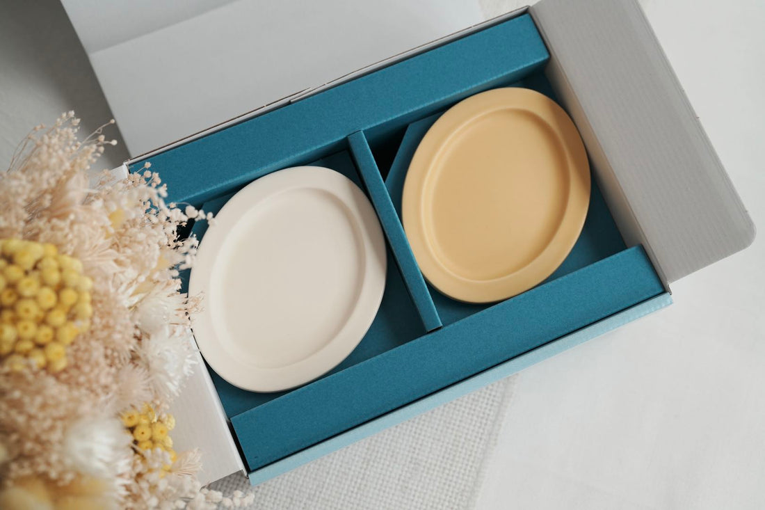 SAKUZAN Sara Gift B Set (2 Rice Bowls & 2 Small Oval Plates) - Cream x Yellow