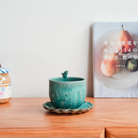 Satomi Motohashi 本橋里美 Bird Mug and Saucer - Blue SM15
