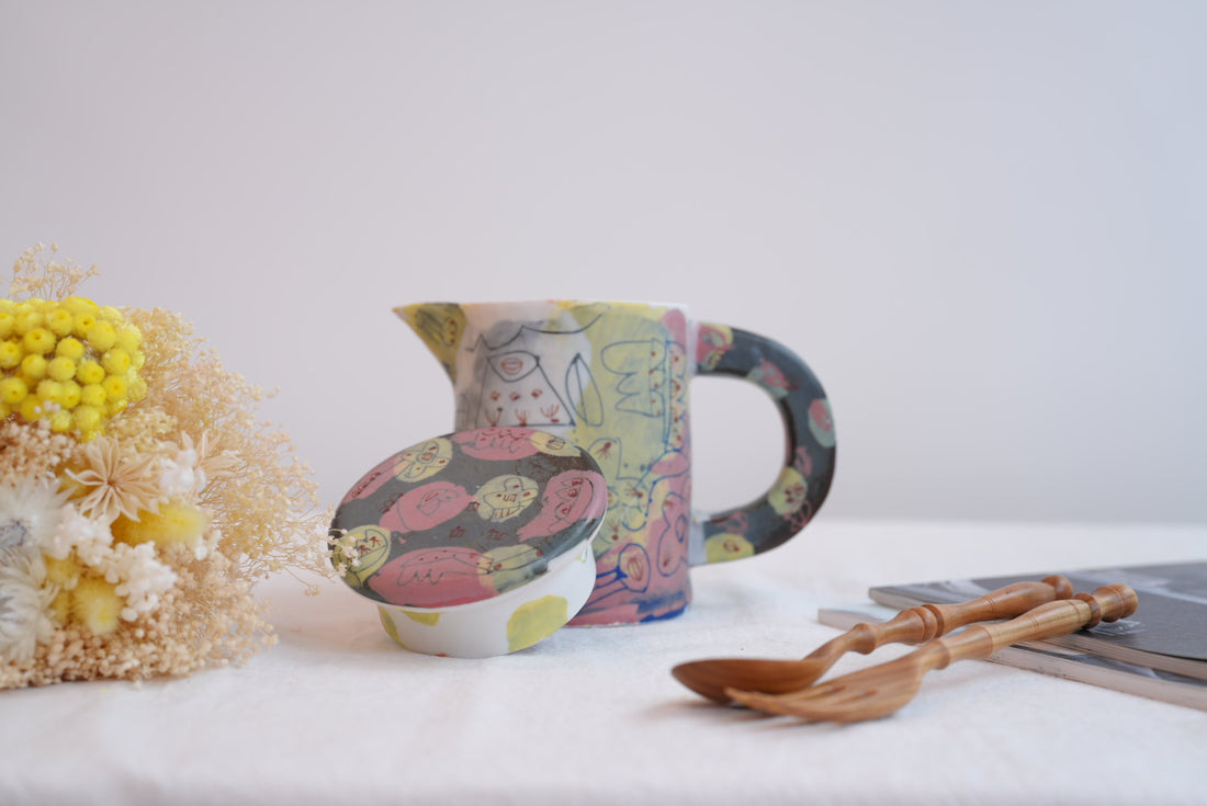 Hamasaka Naoko 浜坂尚子  Hand Painted Jug with Lid - HN12 #1