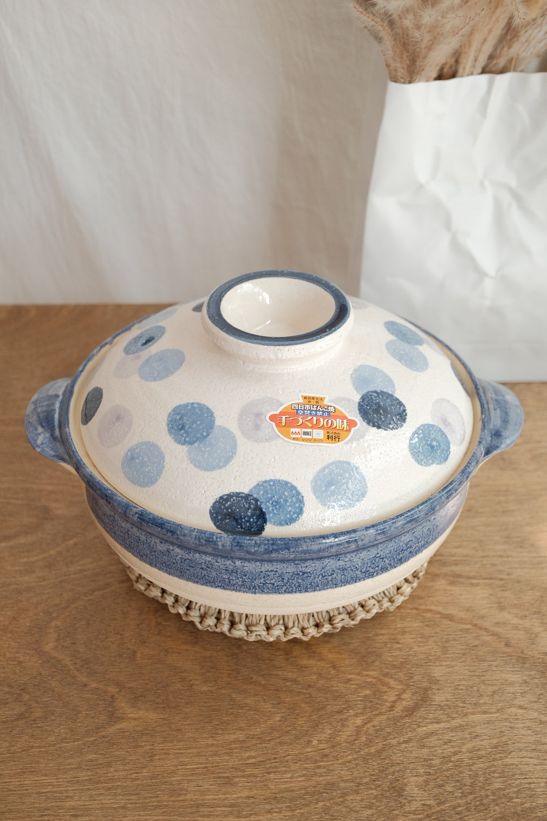 Donabe Banko Ware No.8 Blue Dot Clay Pot