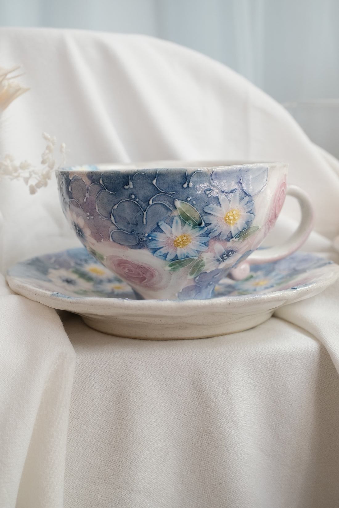 Seto Ware Flower Coffee Cup With Saucer