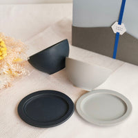 SAKUZAN Sara Gift B Set (2 Rice Bowls & 2 Small Oval Plates) - Navy x Gray