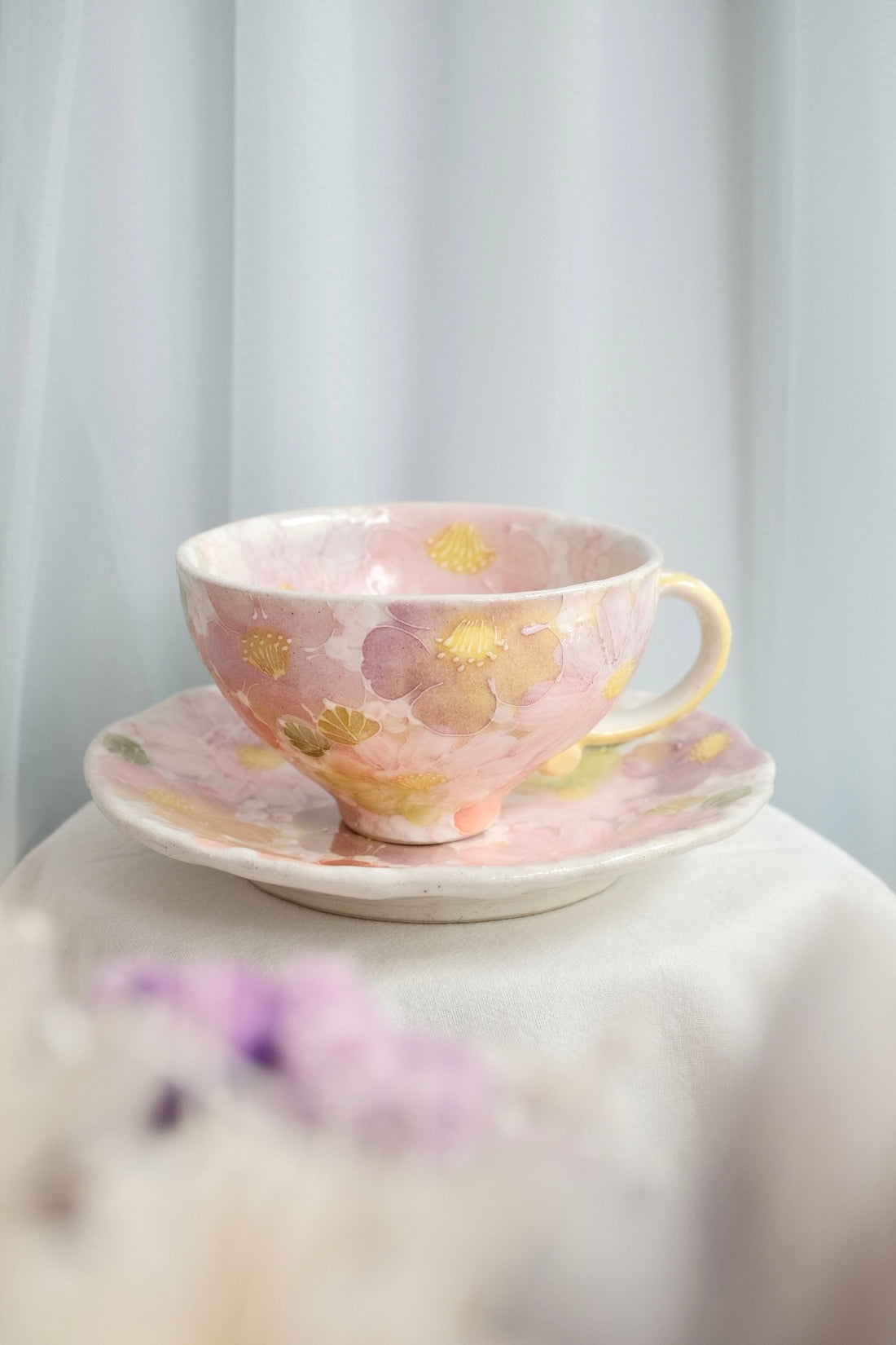 Seto Ware Flower Coffee Cup With Saucer