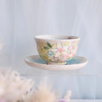Seto Ware Flower Tea cup with Saucer - Green