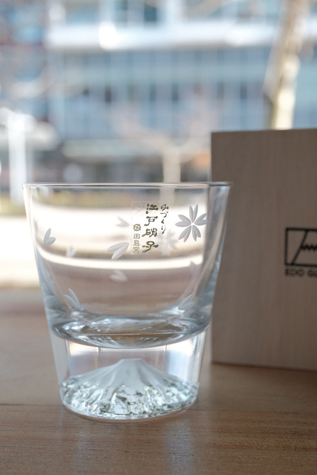 Edo Glass Mt. Fuji Glass Tumbler with Sakura Petal - Large 280ml