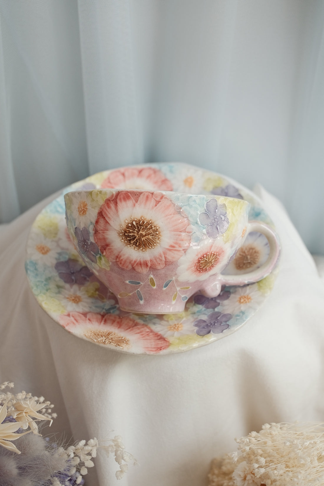 Seto Ware Flower Coffee Cup With Saucer