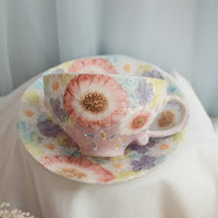 Seto Ware Flower Coffee Cup With Saucer