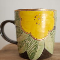Cool Banana Black Pottery with Gold Detailing Mug - Flower