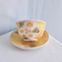 Seto Ware Flower Teapot and Tea cup with Saucer -Yellow
