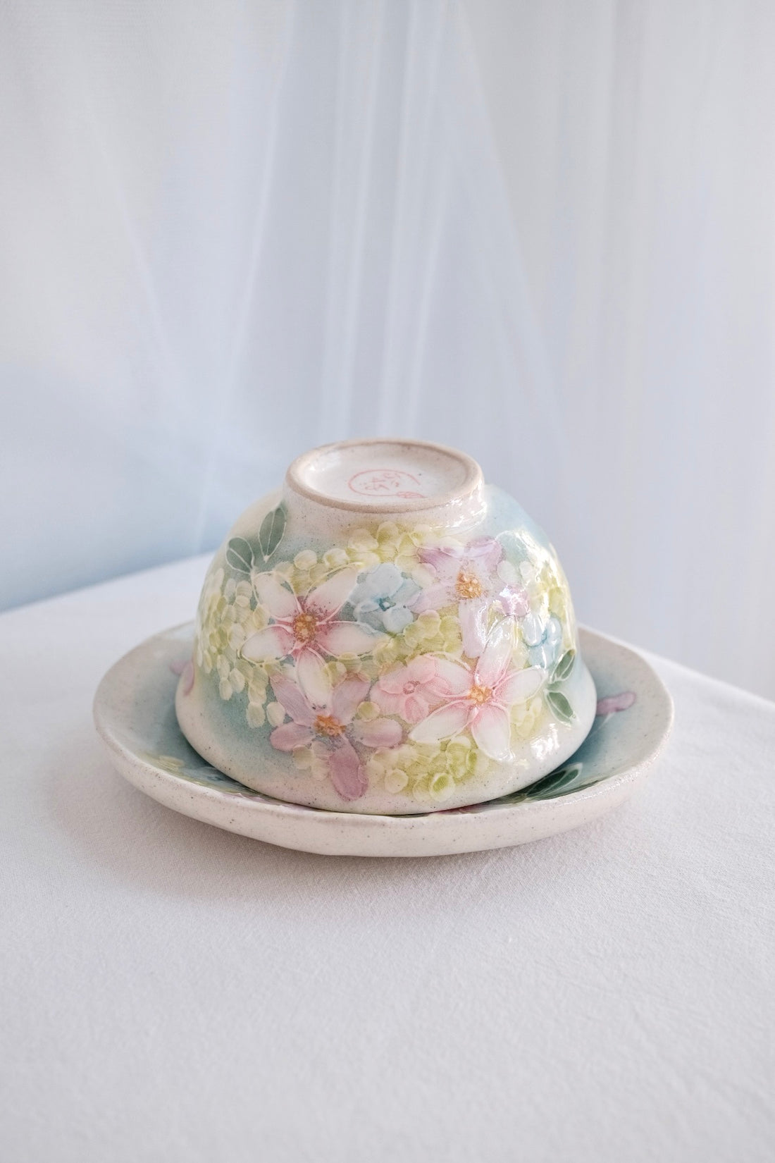 Seto Ware Flower Tea cup with Saucer - Green