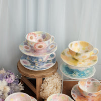 Seto Ware Flower Coffee Cup With Saucer