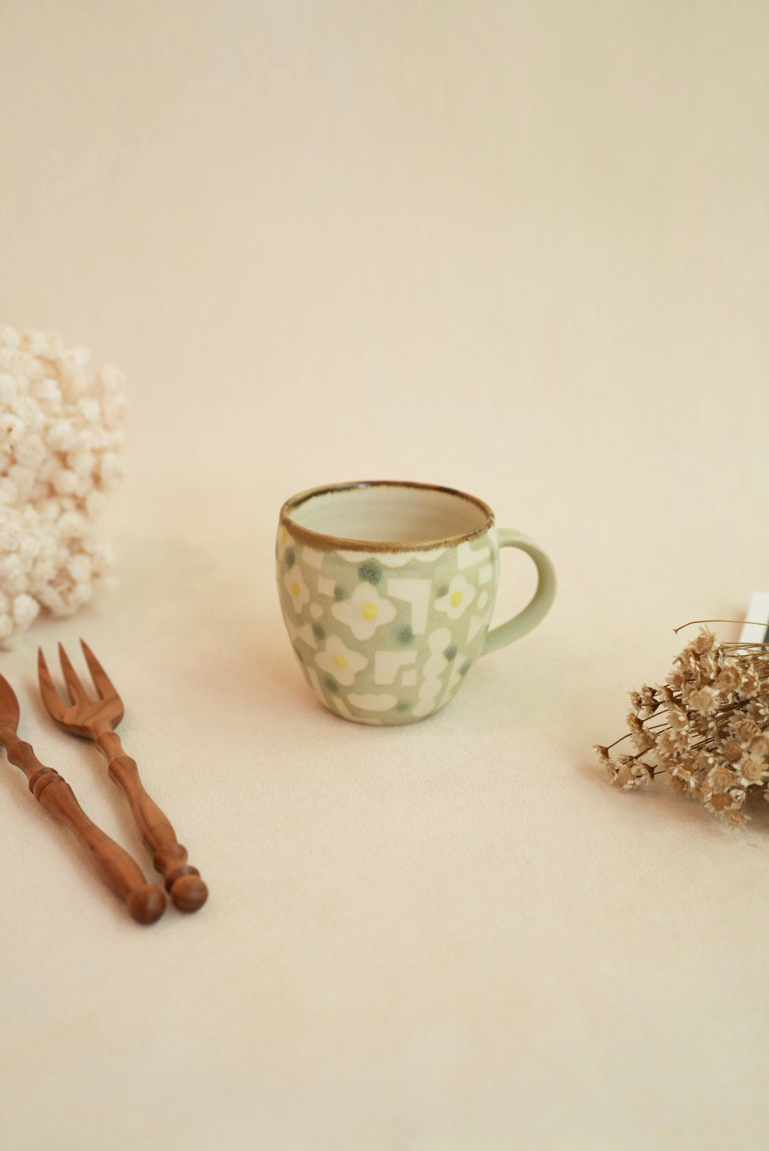 Makiko Sato 佐藤牧子- Green Mixed Pattern Round Mug MS11