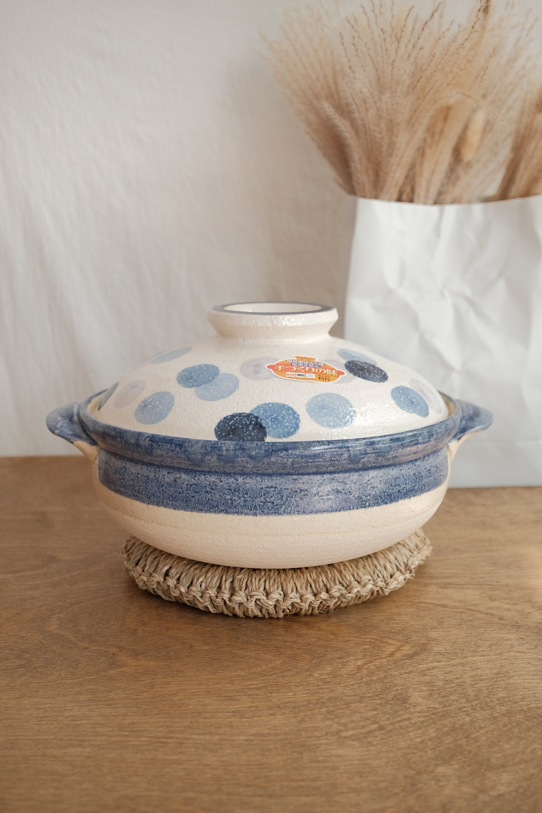 Donabe Banko Ware No.8 Blue Dot Clay Pot