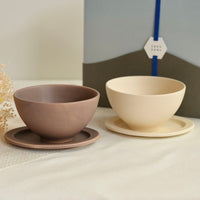 SAKUZAN Sara Gift B Set (2 Rice Bowls & 2 Small Oval Plates) - Cream x Brown