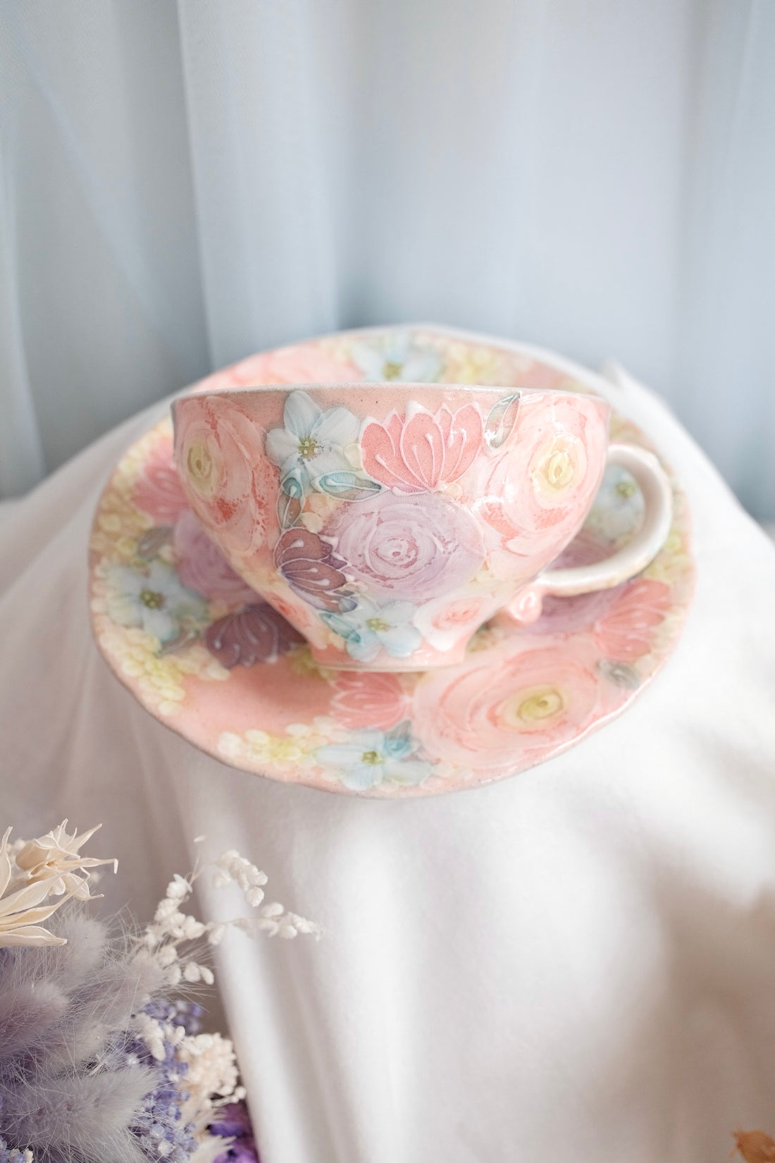 Seto Ware Flower Coffee Cup With Saucer