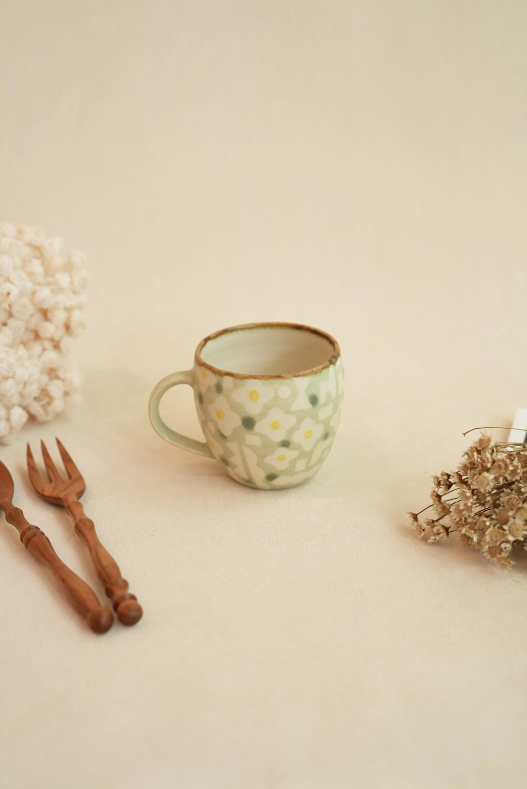 Makiko Sato 佐藤牧子- Green Mixed Pattern Round Mug MS11