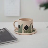 Shirogarasu Studio Black Tulip Mug with Saucer