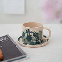 Shirogarasu Studio Blue Iris Mug with Saucer