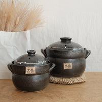 Donabe Banko Ware Double Lids Black Clay Pot 1.1L