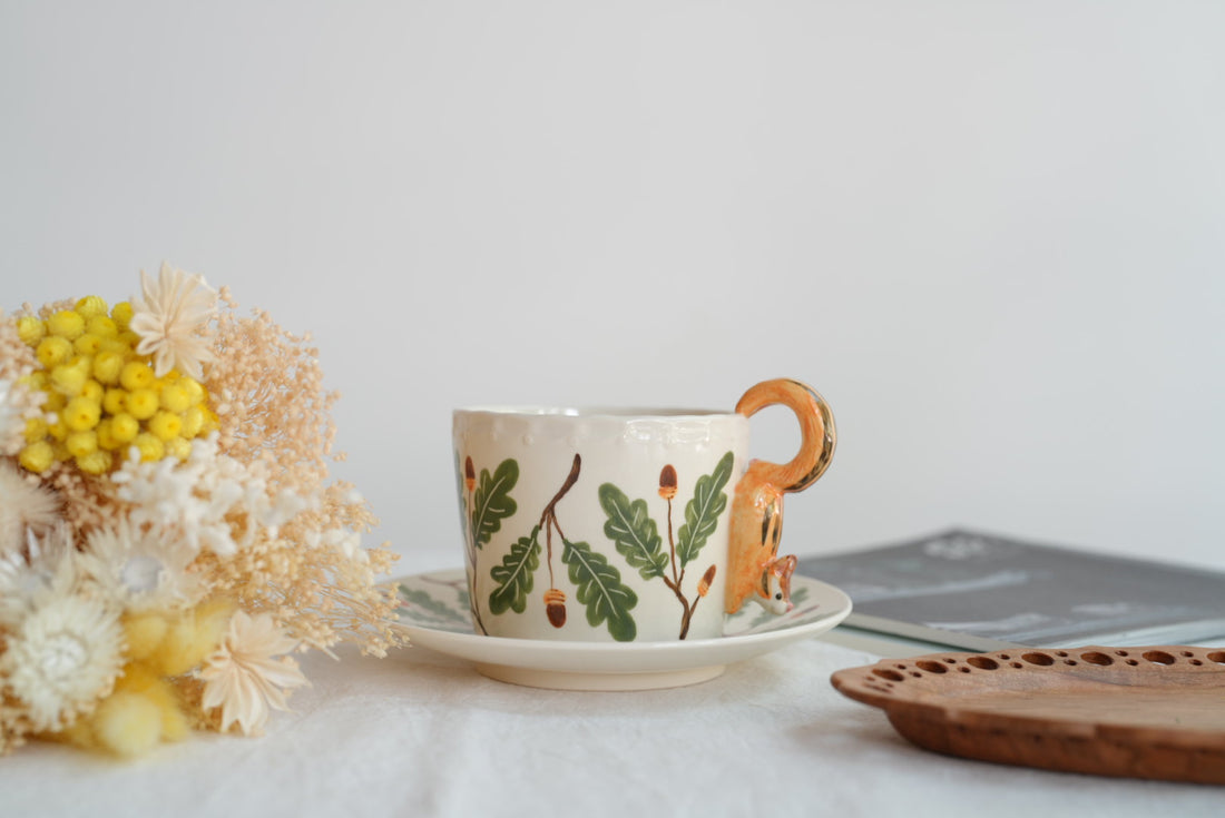 Sugar Poppo Straight Mug with Saucer - Pinecone SP19