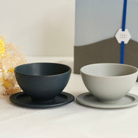 SAKUZAN Sara Gift B Set (2 Rice Bowls & 2 Small Oval Plates) - Navy x Gray