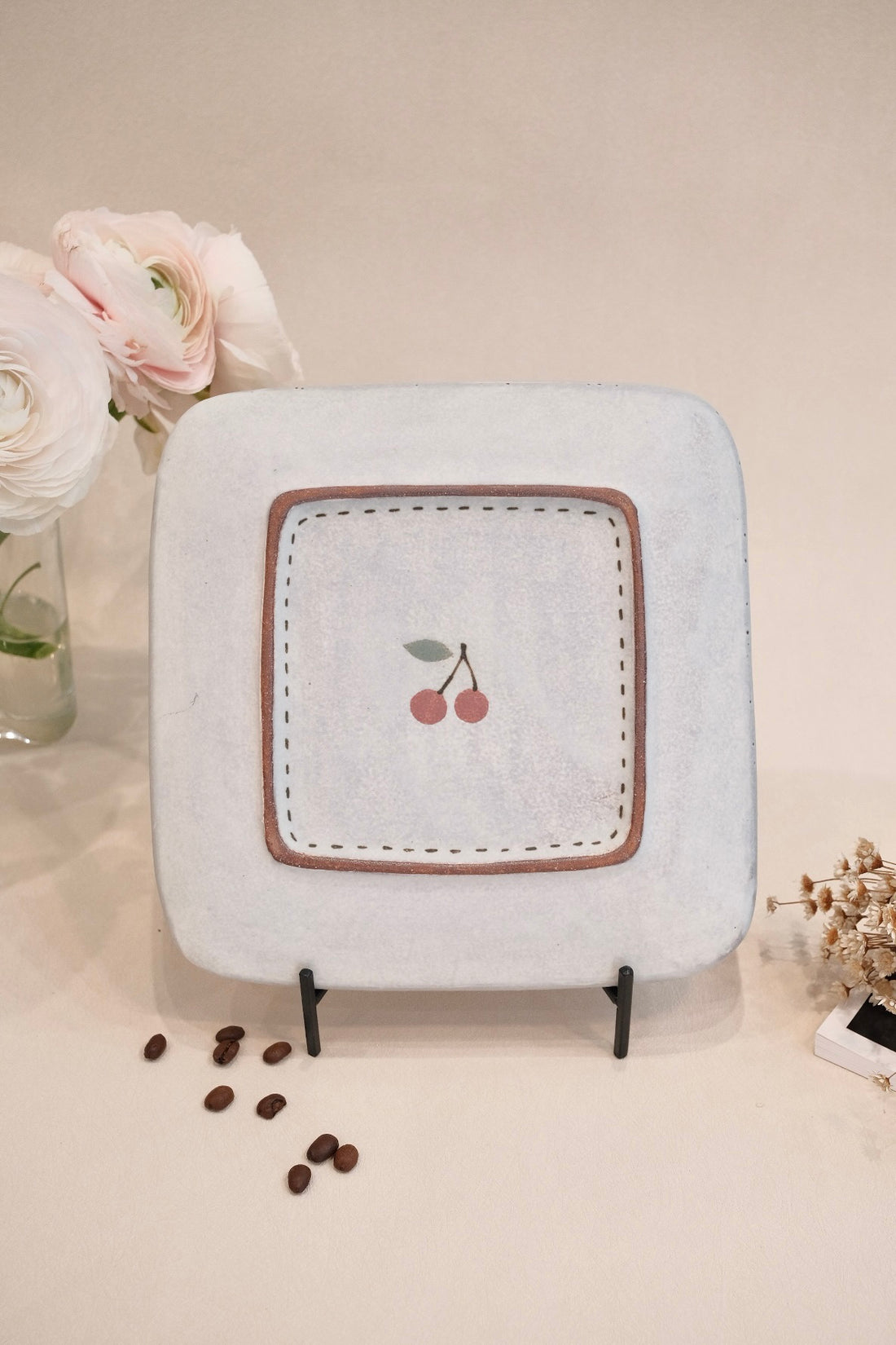 Kei Mitsumochi ミツ持啓 Rectangle Plate - Checked Pattern Red Cherry KM18