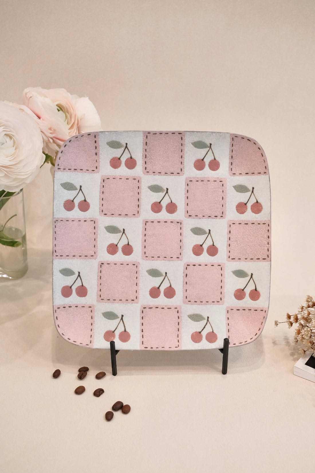 Kei Mitsumochi ミツ持啓 Rectangle Plate - Checked Pattern Red Cherry KM18