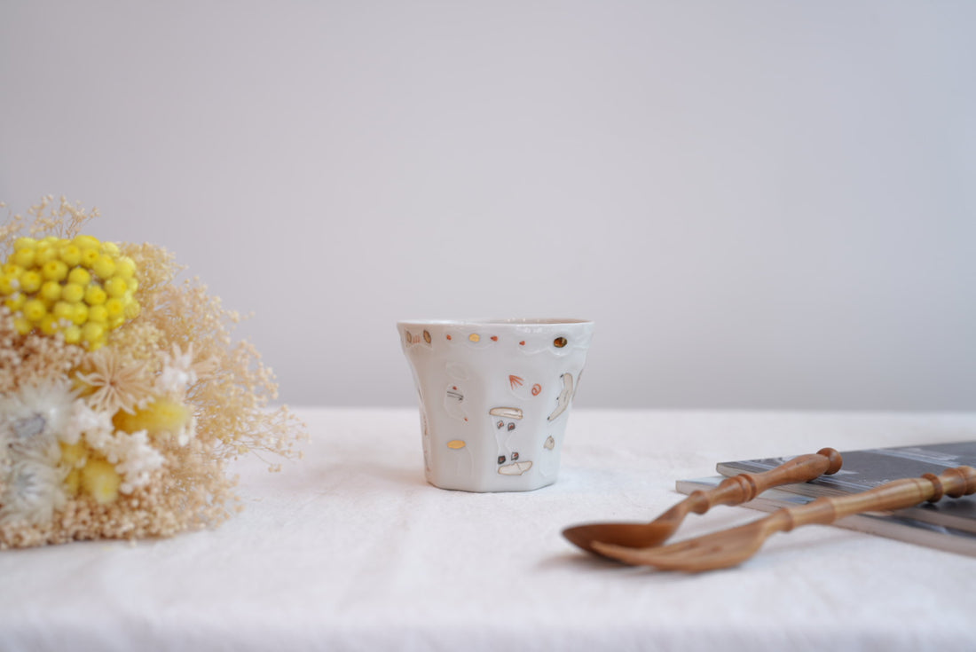 Hamasaka Naoko 浜坂尚子  Hand Painted Gold Deco Octagon Cup - HN09 #3