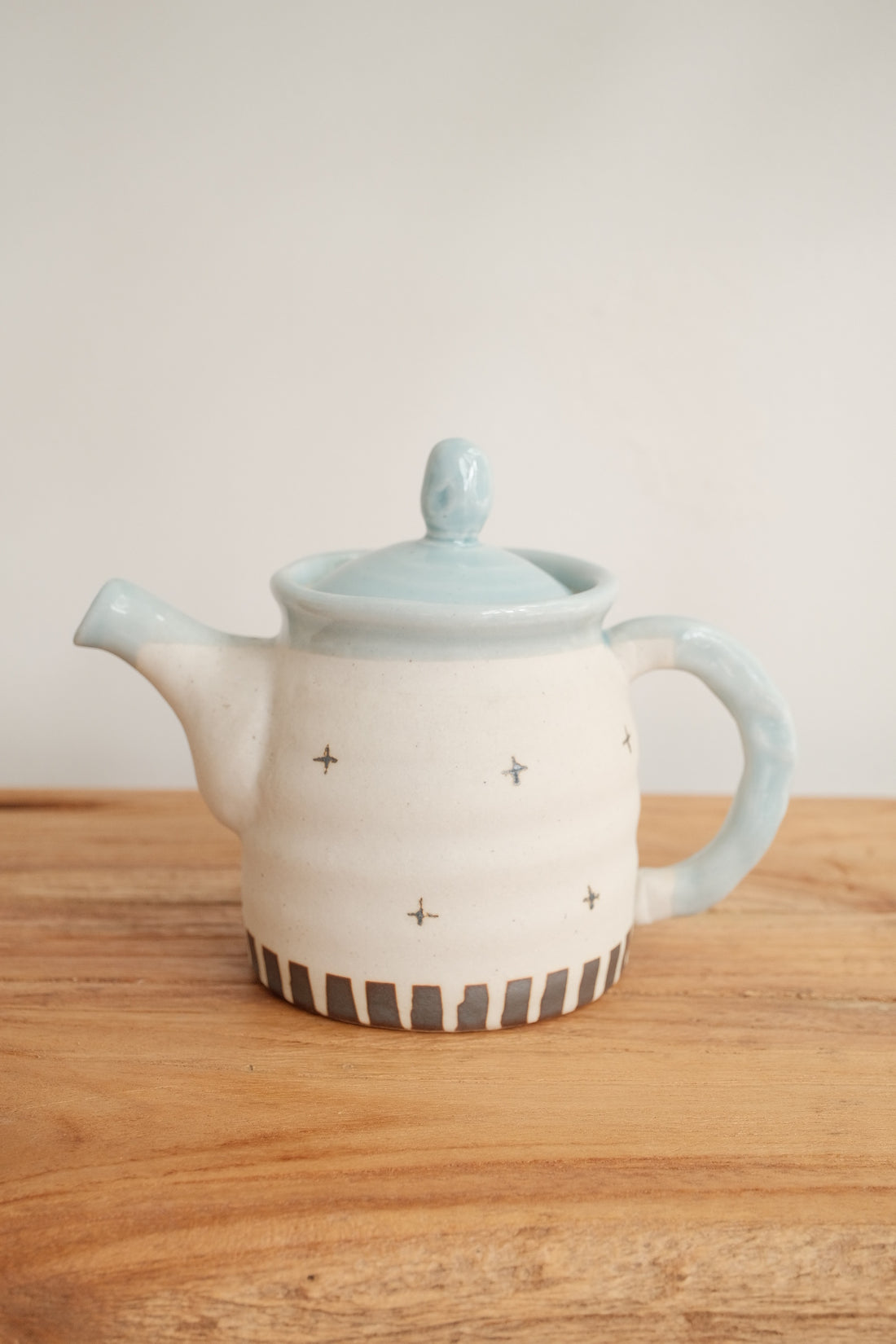 Mino Ware Coarse Pottery Teapot and Tea cup - Light Blue
