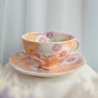 Seto Ware Flower Coffee Cup With Saucer