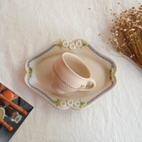 谷口なづみ Blue Flower Embossed Ceramic Oval Plate