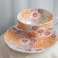 Seto Ware Flower Coffee Cup With Saucer