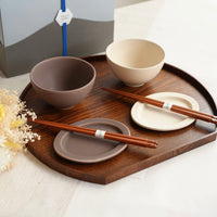 SAKUZAN Sara Gift B Set (2 Rice Bowls & 2 Small Oval Plates) - Cream x Brown