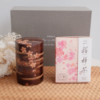 Yatsuyanagi Inlay Falling Sakura Akita Cherry Bark Work Tea Canister Gift Box