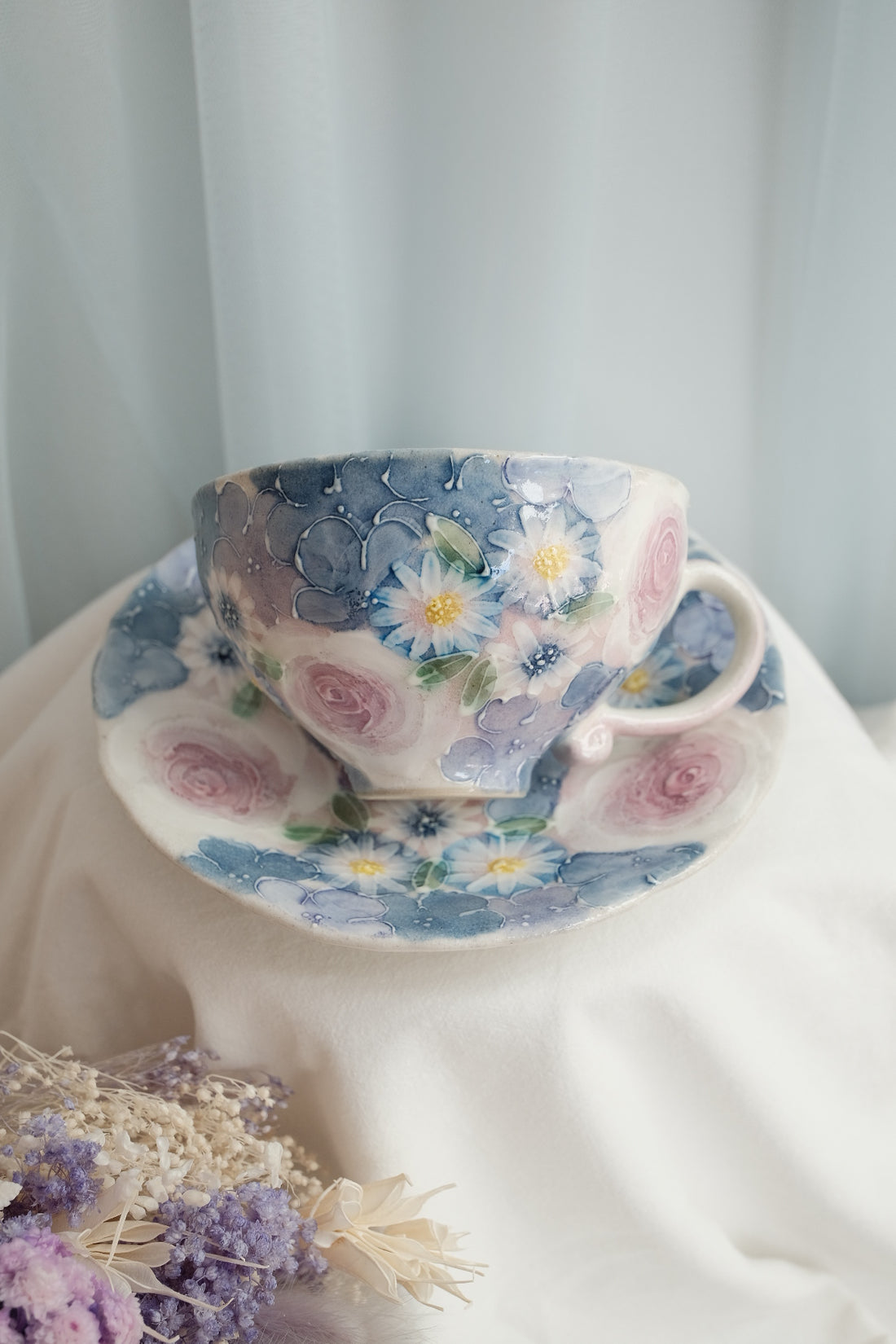 Seto Ware Flower Coffee Cup With Saucer