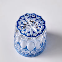 Edo Kiriko Whisky Glass Rock Glass "Large Chrysanthemum" Blue by Junichi Nabetani, Master of traditional crafts