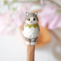 Ayataro Large Fork - Grey White Cat - aya14