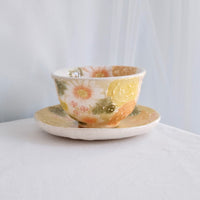 Seto Ware Flower Teapot and Tea cup with Saucer -Yellow