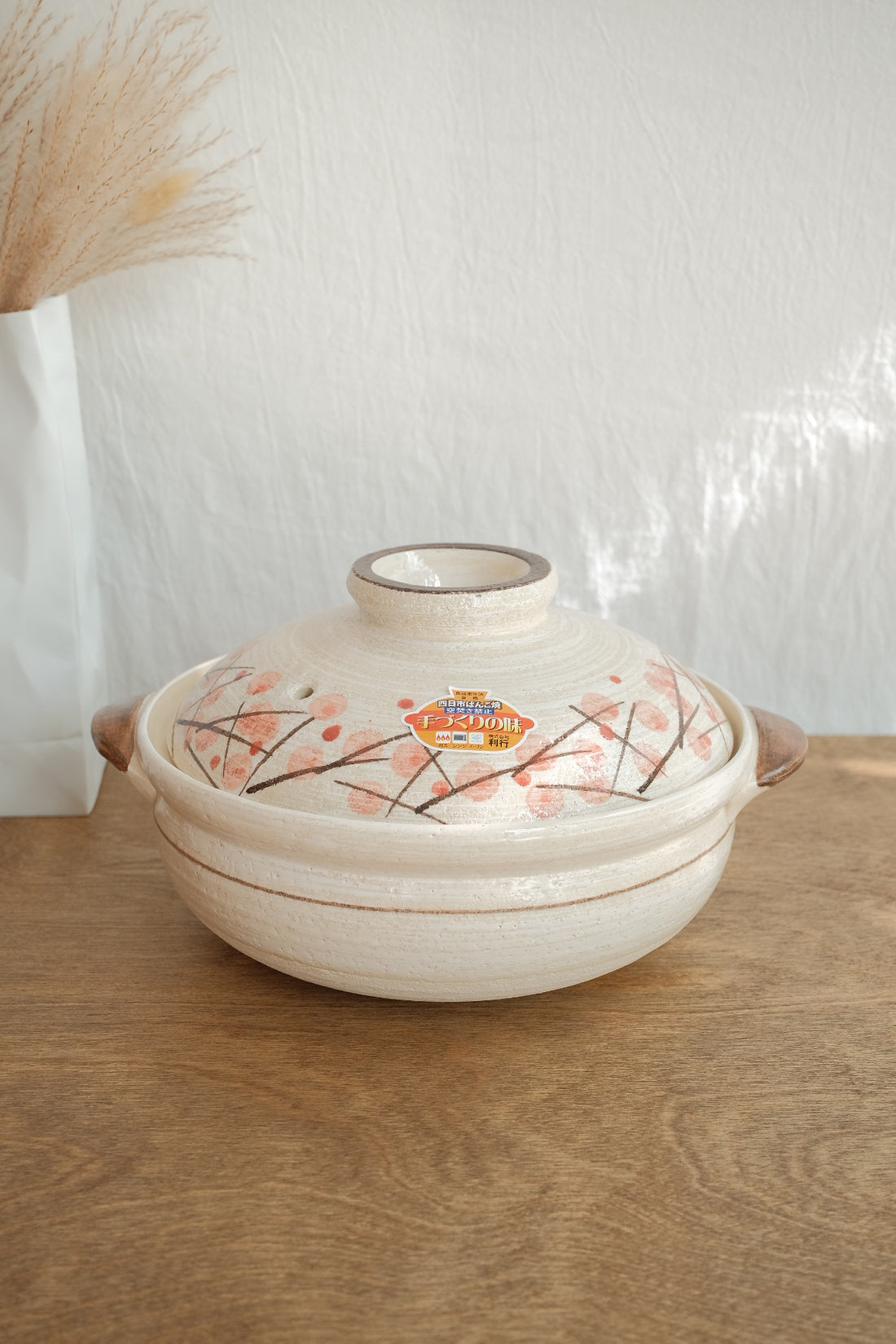 Donabe Banko Ware No.8 Pink Flower Clay Pot