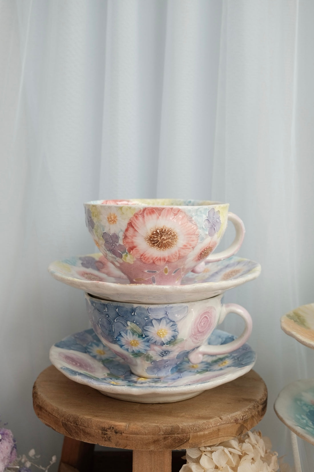 Seto Ware Flower Coffee Cup With Saucer