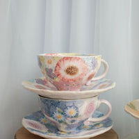 Seto Ware Flower Coffee Cup With Saucer