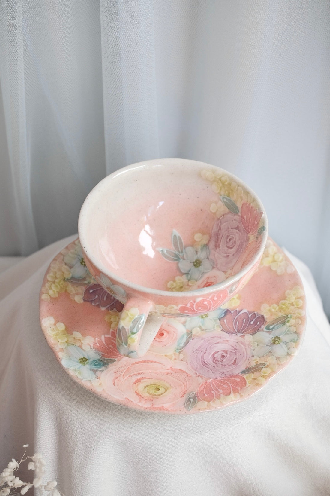 Seto Ware Flower Coffee Cup With Saucer