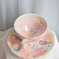 Seto Ware Flower Coffee Cup With Saucer