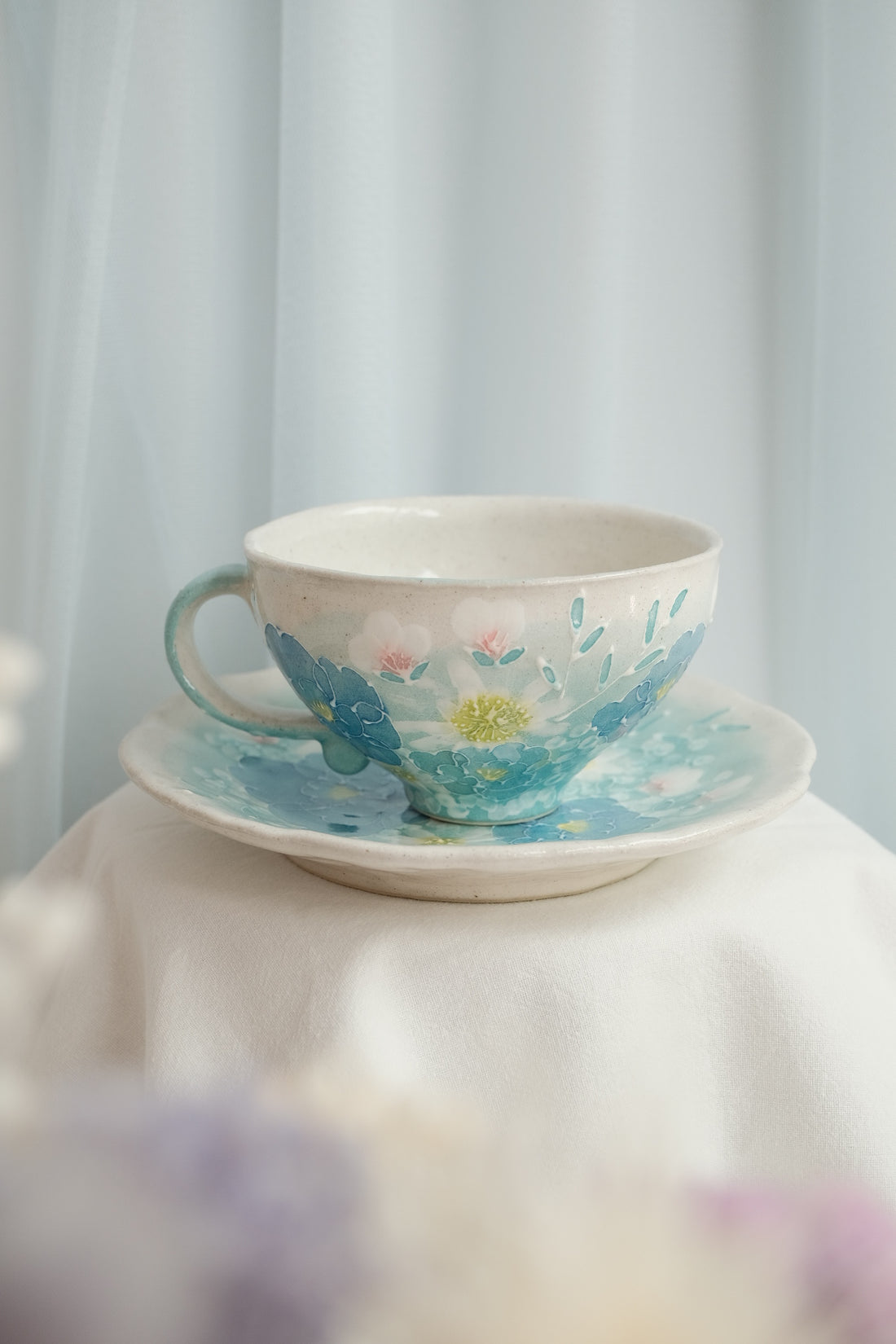 Seto Ware Flower Coffee Cup With Saucer