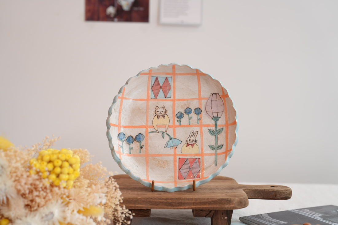 Cozy Nook - Checkered Pattern Fluted Round Plate- CN14 #2