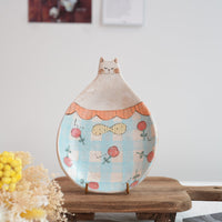 Cozy Nook - Checkered Pattern Cat Round Plate- CN13 #1