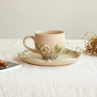 谷口なづみ Blue Flower Embossed Ceramic Round Plate