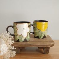 Cool Banana Black Pottery with Gold Detailing Mug - Flower